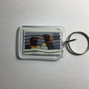 Penguin Keychain - Upcycled Recycled Postage Stamp Key Chain